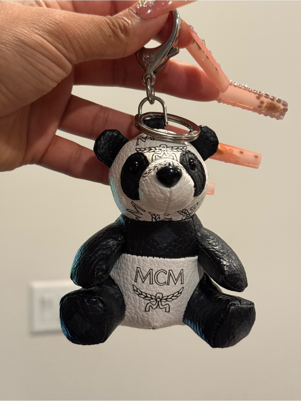 MCM Black and White Panda Leather Charm Keyring - Picture 3 of 8